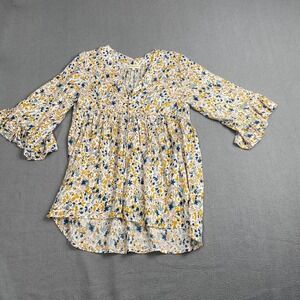 Cynthia Rowley Womens size S Shirt Top Blouse Multicolor Floral Woven 3/4 Sleeve